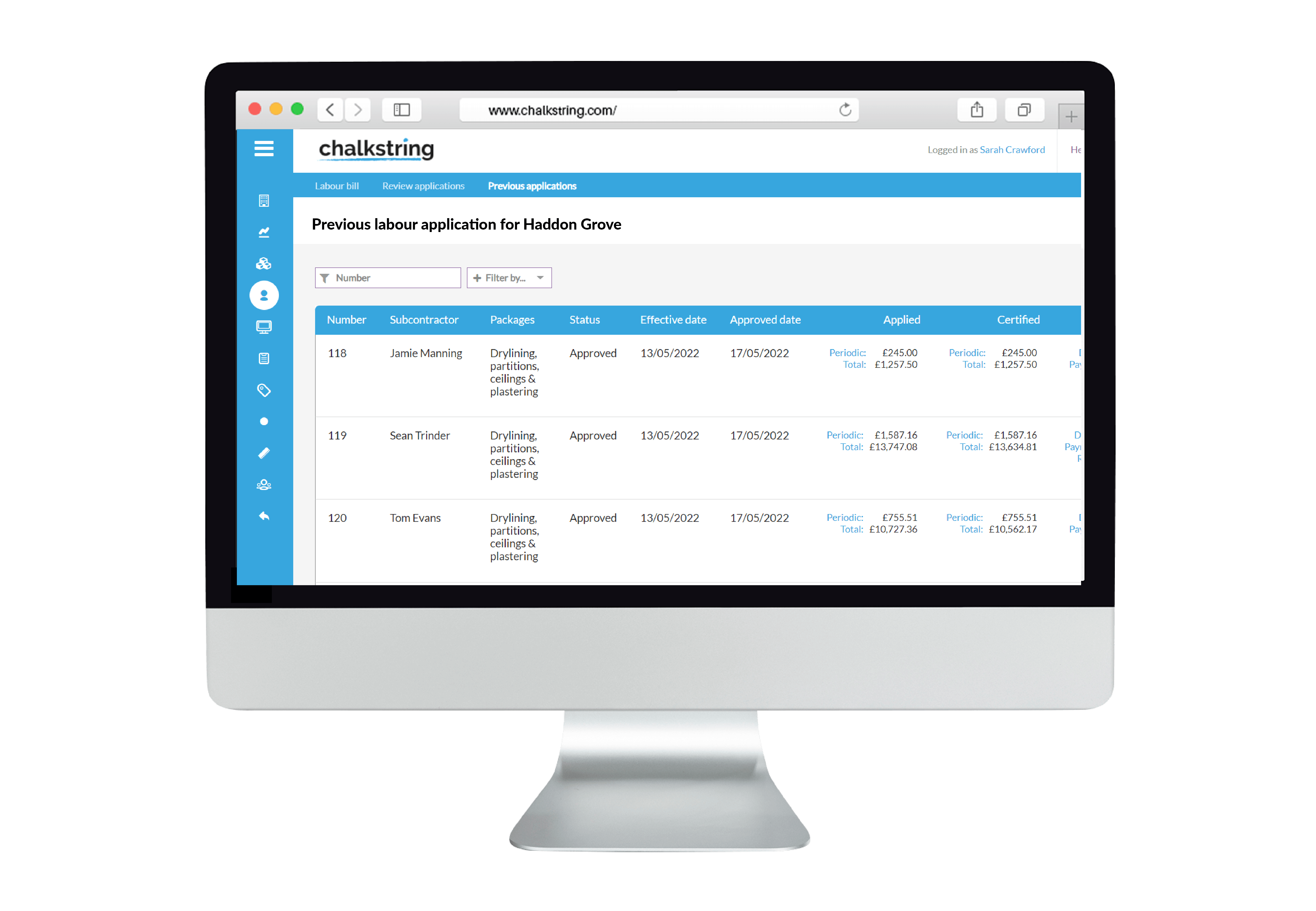 Construction software for processing labour claims